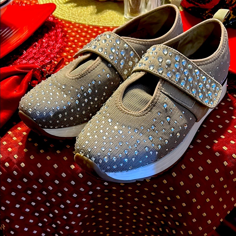 Sparkly Beige Slip-On Sneakers